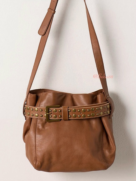 Free People Handbags - NWT Free People Embellished Belt Bucket Crossbody Bag Leather Studded